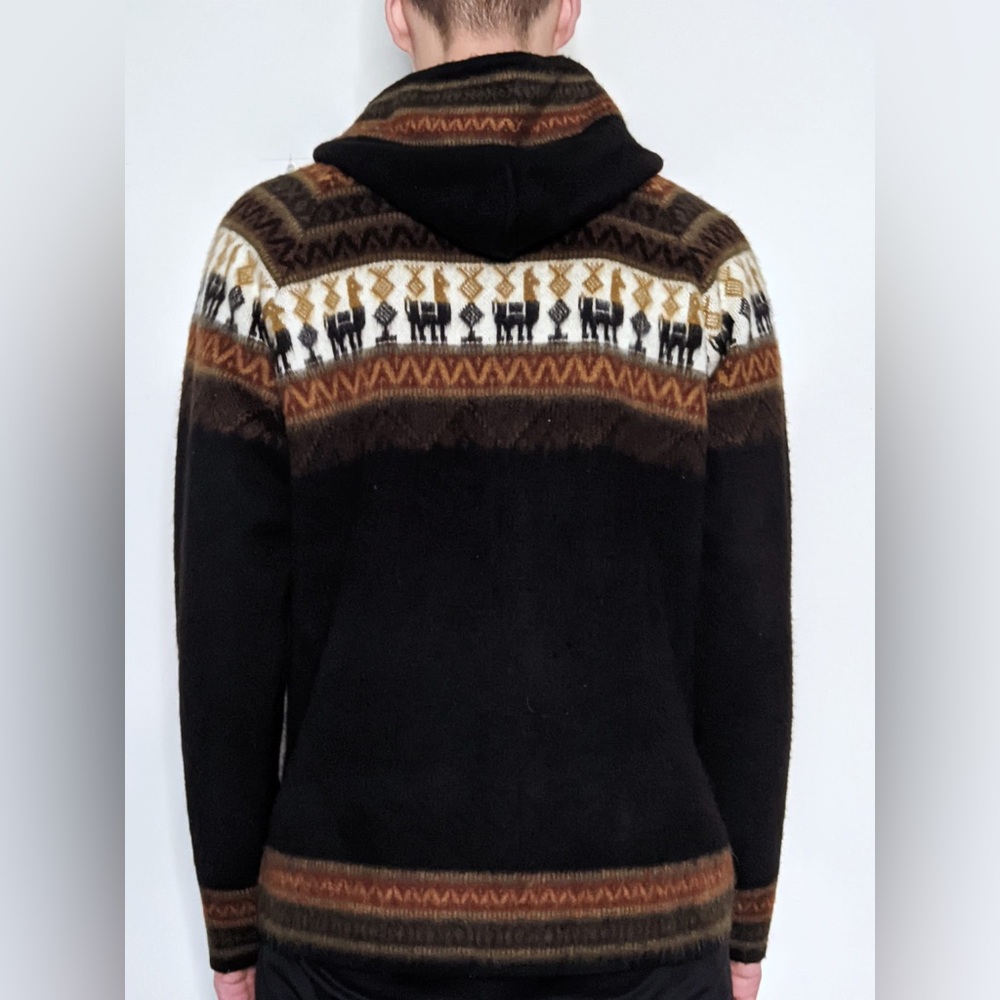 Black and Brown Hooded Sweater with Pattern